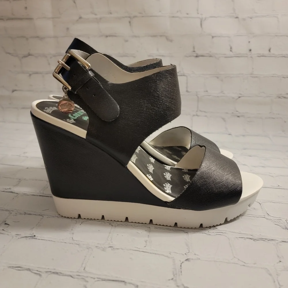 Juicy Couture Black and White Wedge Heeled Sandles Size 10